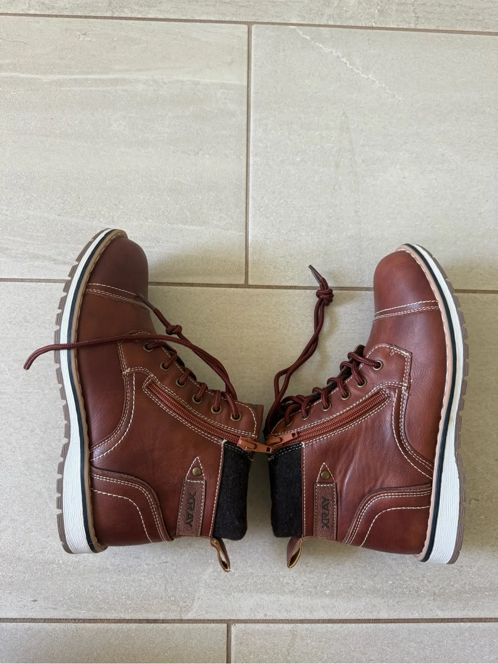 XRAY Boys Brown Combat Boots Side Zip Youth Size 7 NWOB